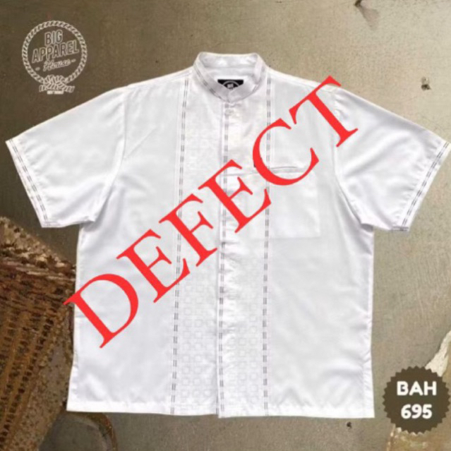 Kemeja Koko Jumbo Big Size Pria Laki Cowok Lengan Pendek Katun Madina Jacquard Off White kotak garis