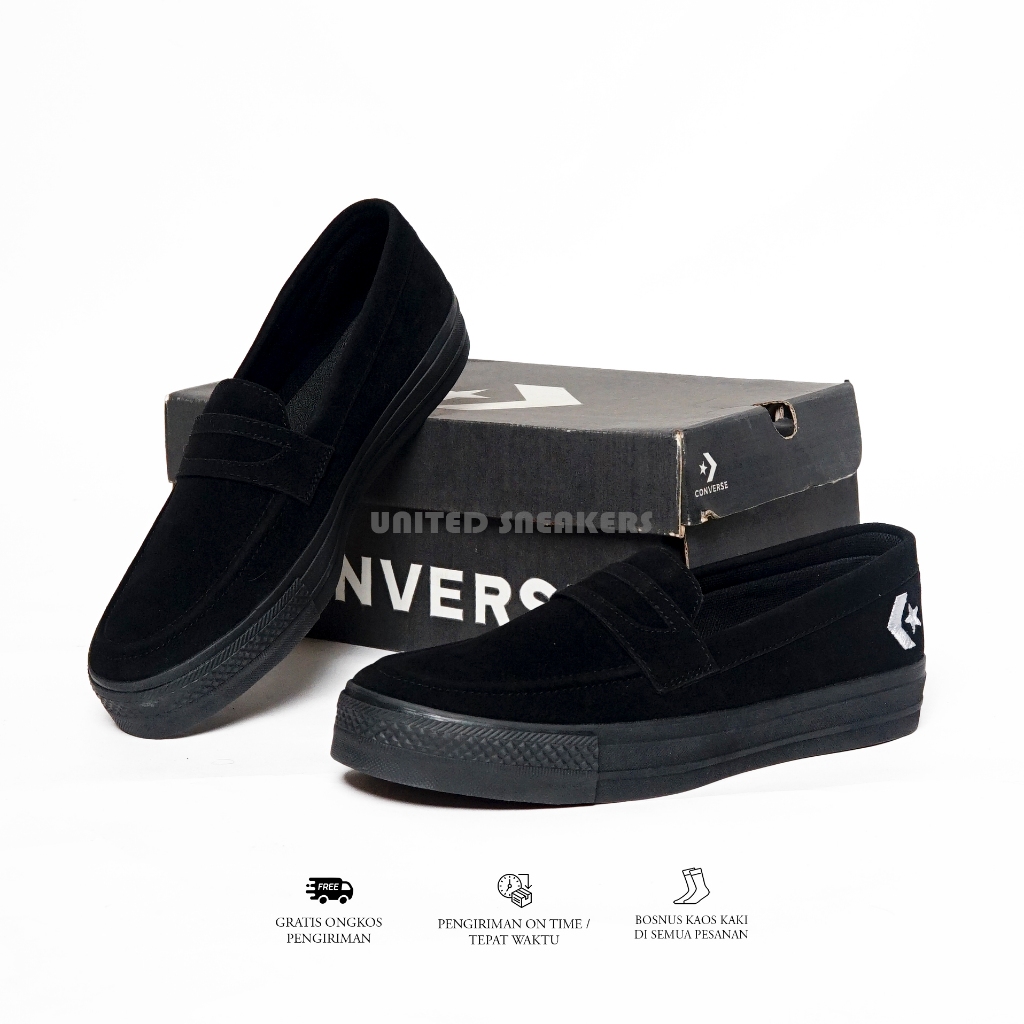 Sepatu Converse All Star Loafers Black White Free Kaos Kaki