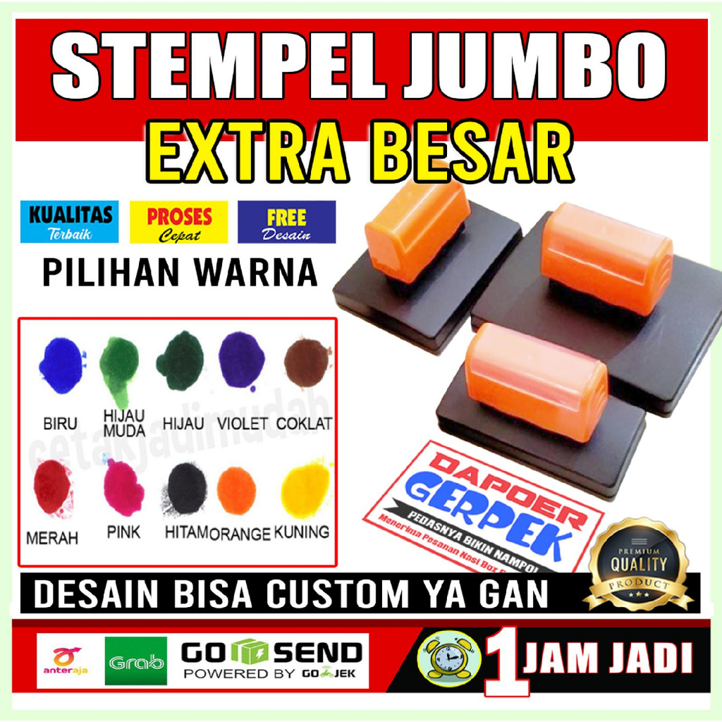 Stempel Besar Jumbo Ukuran Besar Extra Otomatis Flash Warna Custom Biru Hijau Ungu