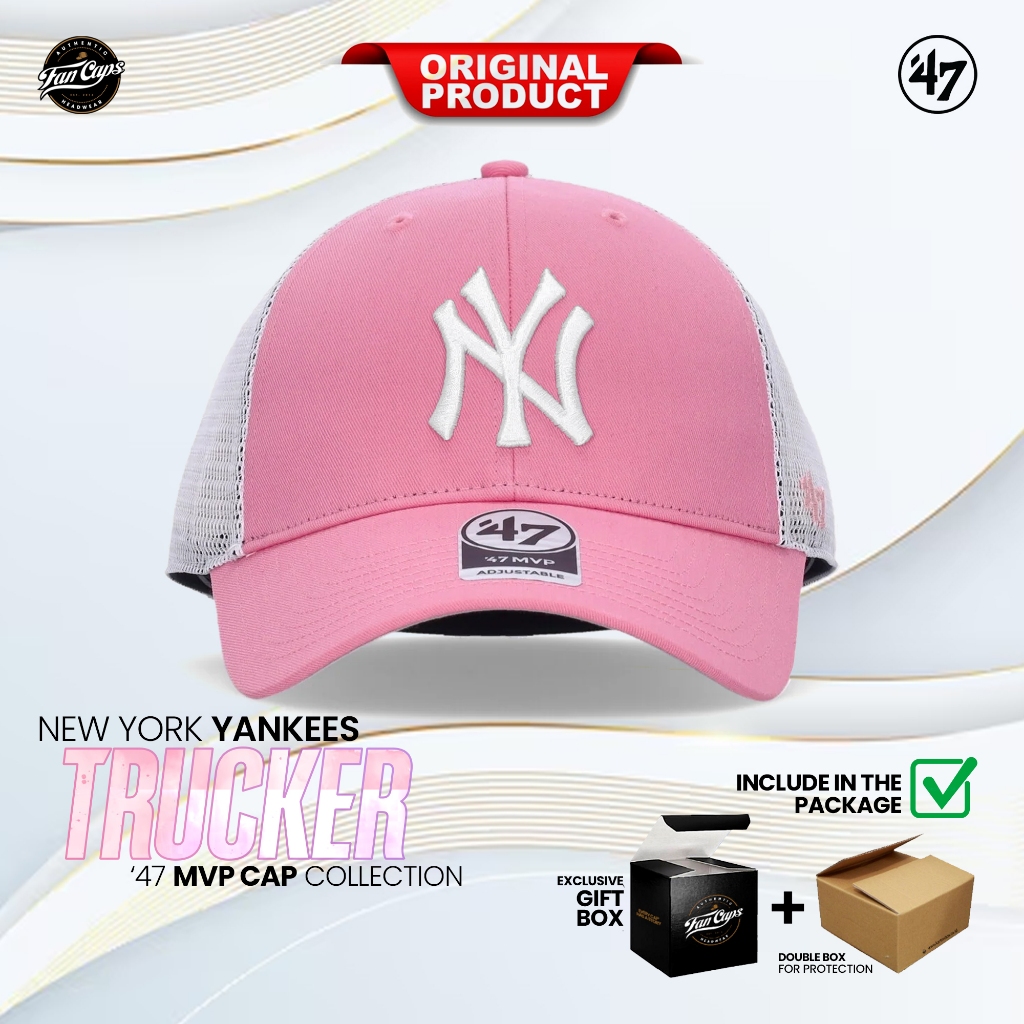 Topi 47 Brand Original MLB New York Yankees Branson MVP warna Rose Pink | FREE GIFT BOX