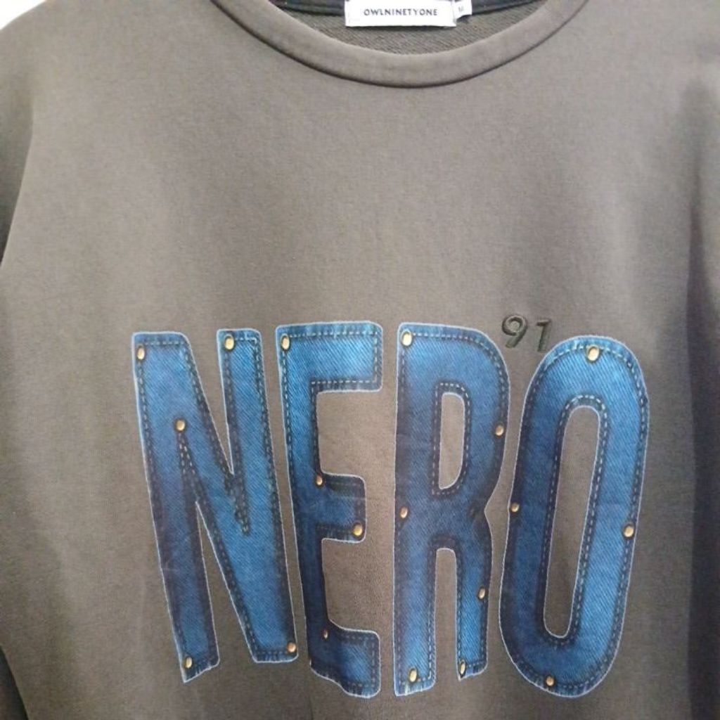 Crewneck OWLNINETYONE Sweatshirt bahan katun tebal lembut warna army pekat kerah kencang  second Ori