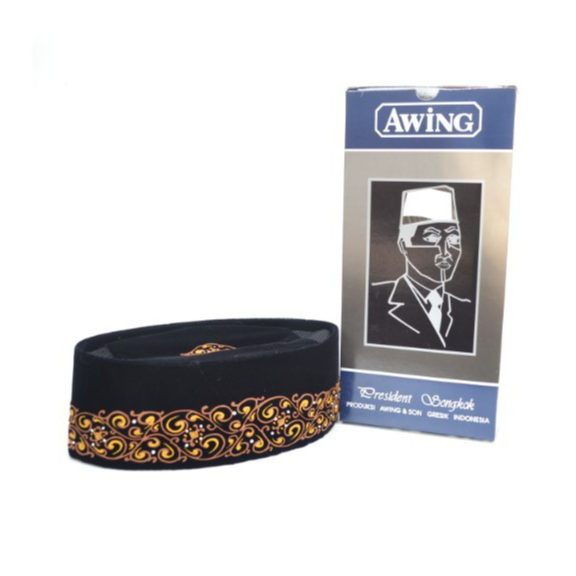 Peci Awing / Kopiah Awing AC / Songkok Awing Soga Motif.Salur Emas