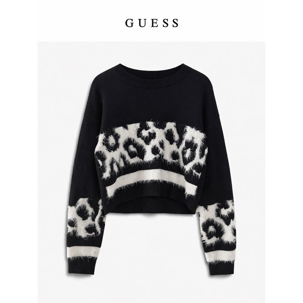 GUESS LEOPARD CROPPED JUMPER/ SWEATER IN BLACK (SIZE M)