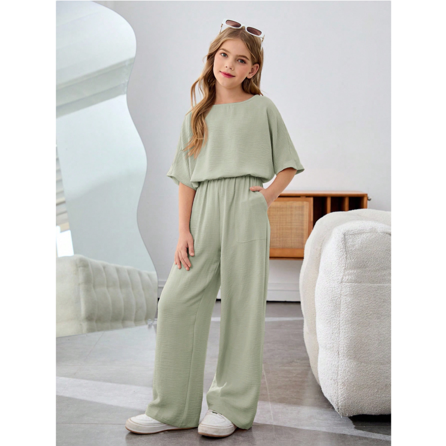 VCV- Medina Set Anak Perempuan kasual Celana Kulot Crincle Usia 7-15 Tahun Motif Fashion sage-denim-