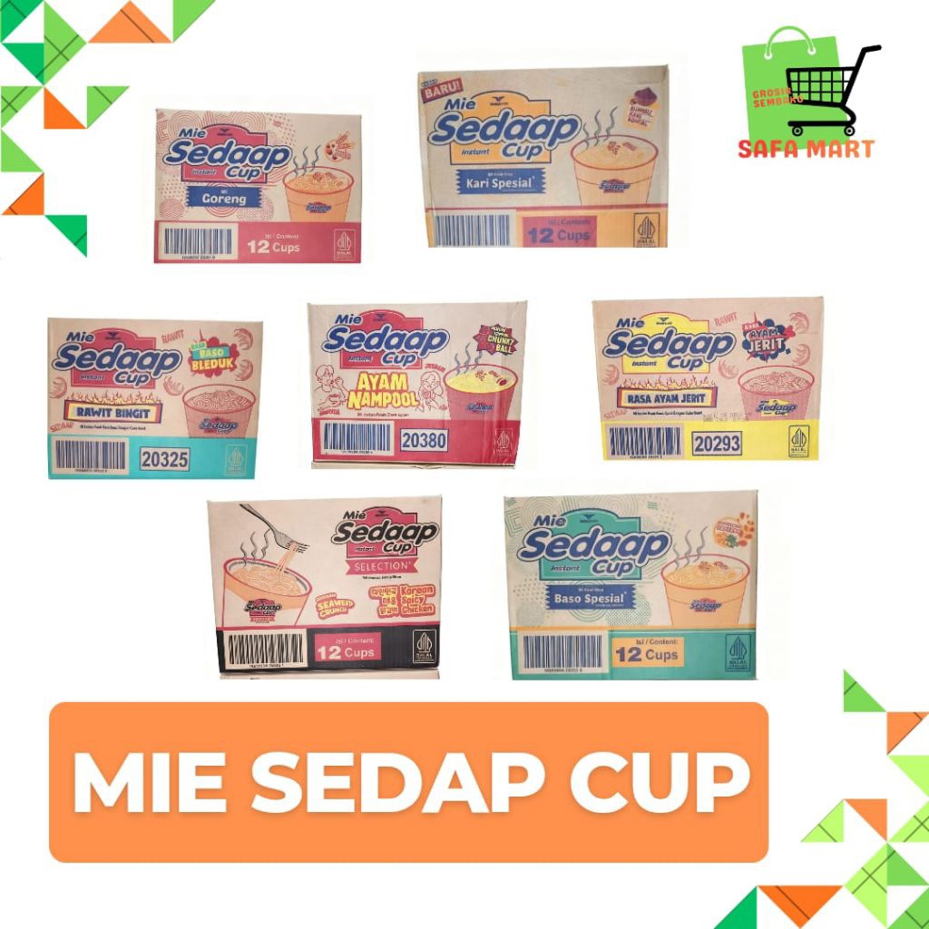 MIE SEDAP CUP ALL VARIAN 1 DUS ISI 12 PCS / Sedap cup goreng / sedap cup soto / Sedap cup pedas / Mi