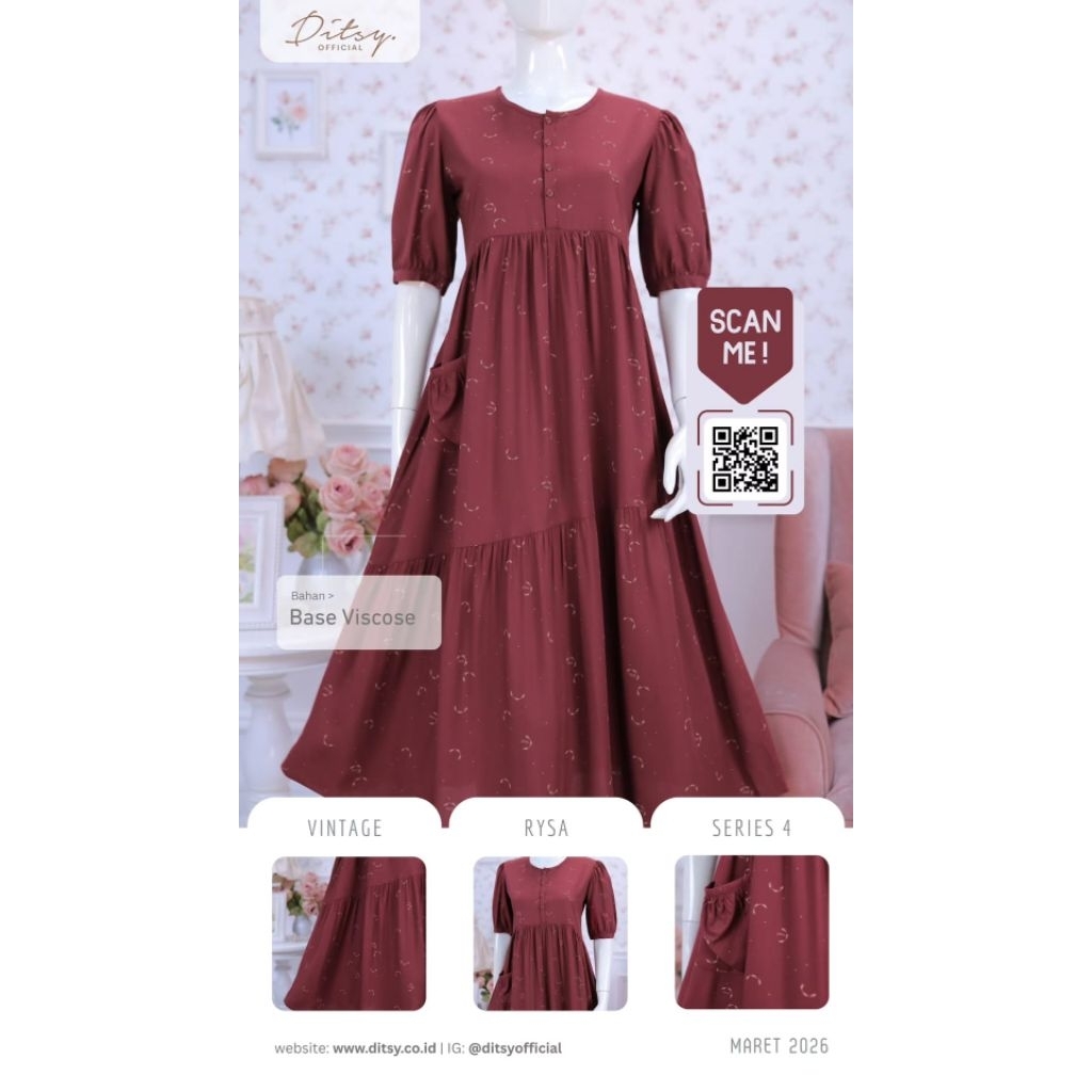 Rysa Vintage S XL Ditsy Daster ditsy homedress sleepwear ditsy adem nyaman cantik