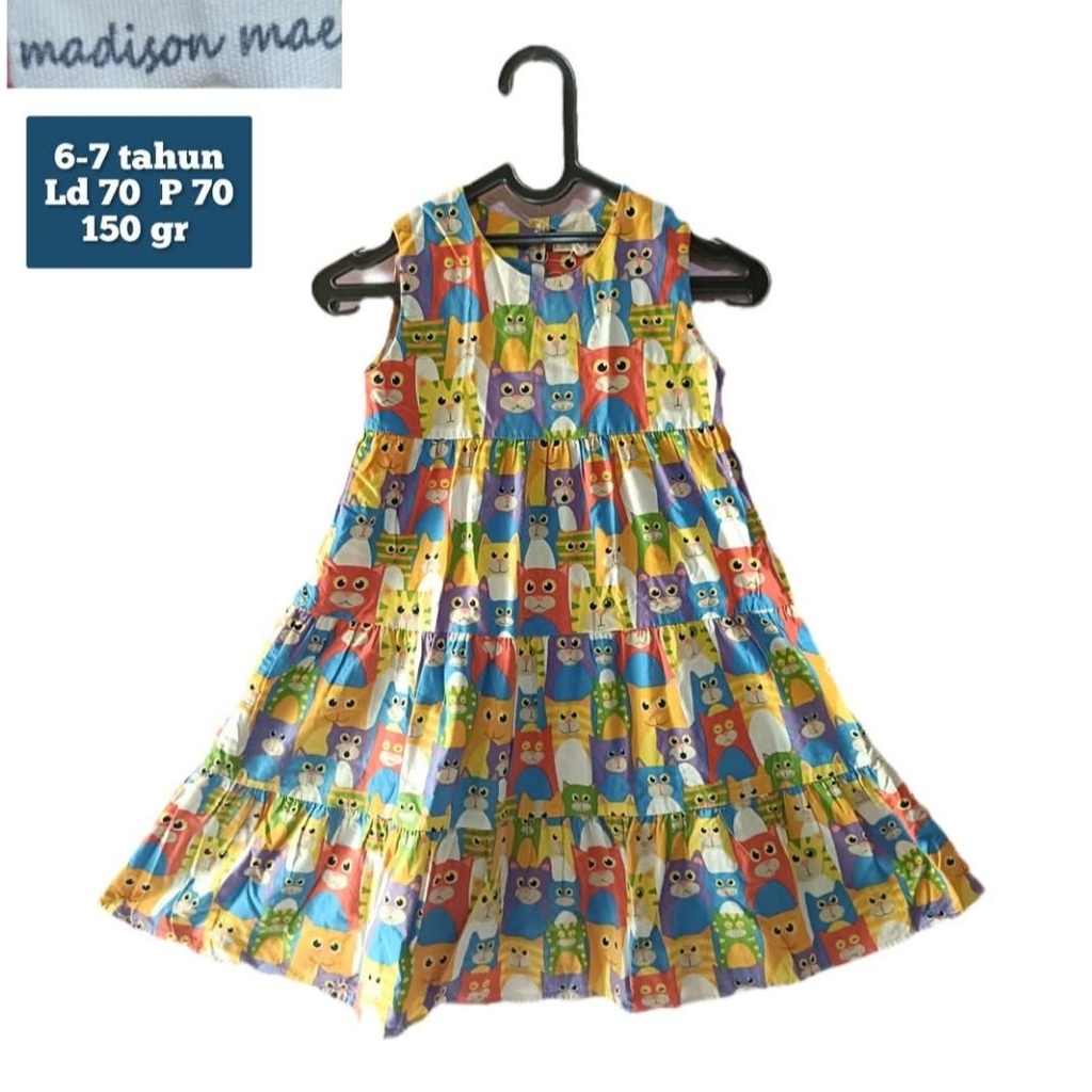 madison mae dress motif kartun anak perempuan 6-7 tahunan