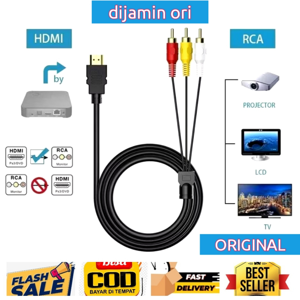 KABEL HDMI TO RCA AV HIQH QUALITY KABEL HDTV AUDIO VIDEO HDMI TO RCA