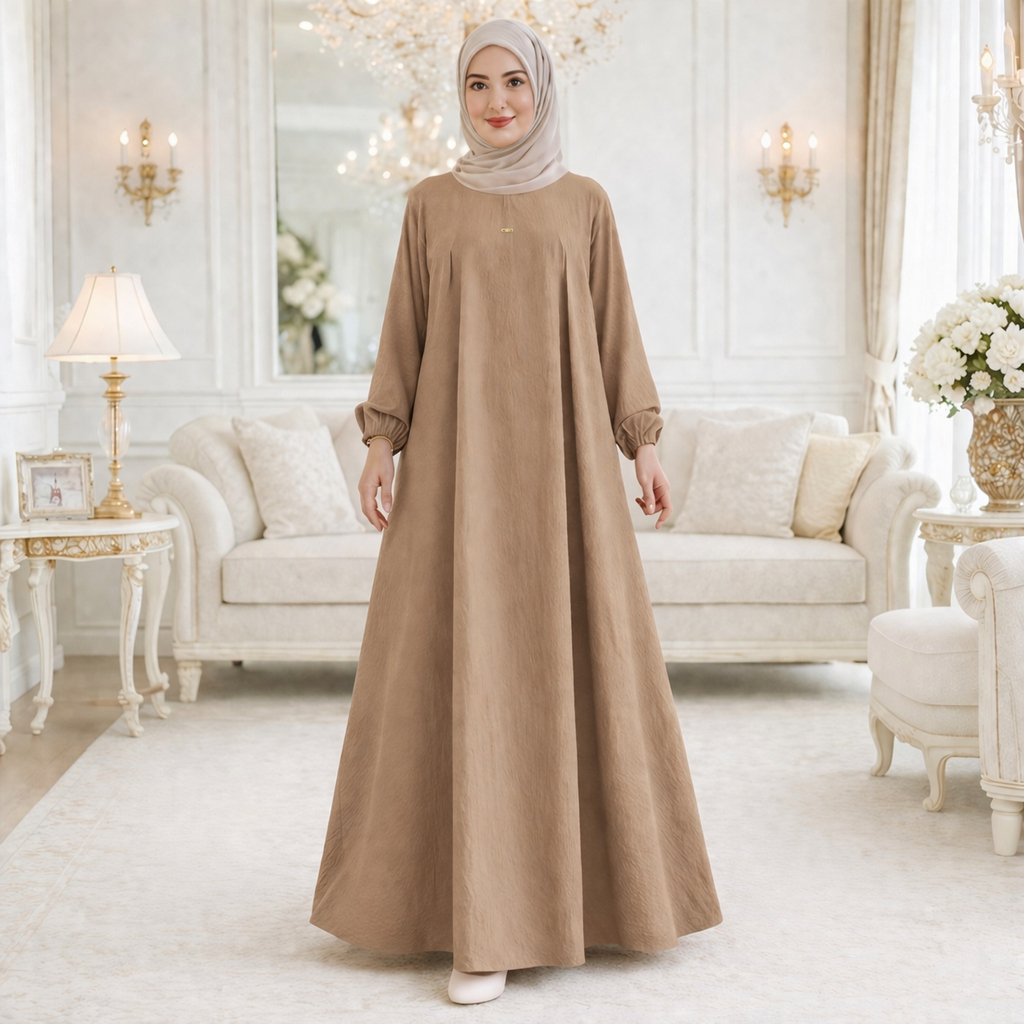Gamis Muslimah Modis Polos Lengan Panjang Bahan Flowing