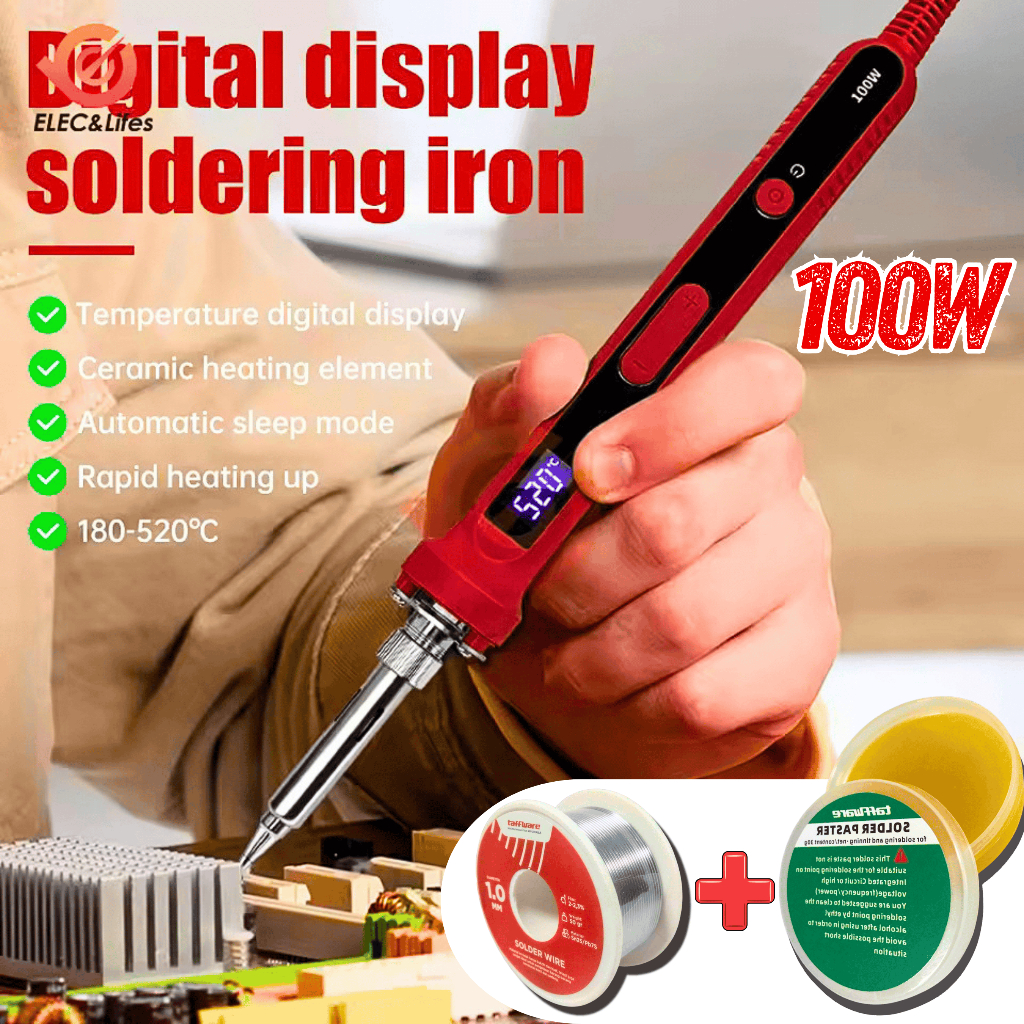 Taffware Solder Listrik 100 Watt + Timah + Pasta Solder Rosin Flux Soldering Set Lengkap  CS-919S