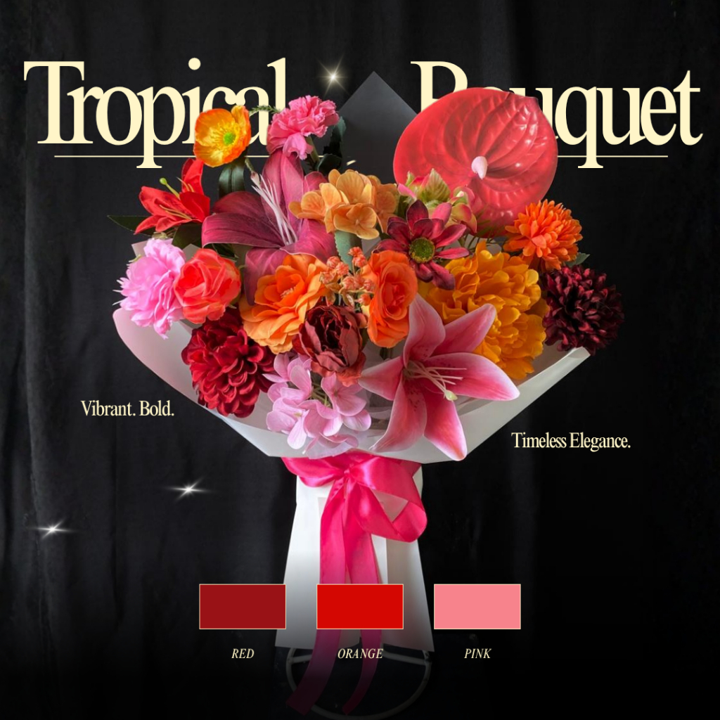 Tropical Flower Bouquet Artificial BIG SIZE PY04 Orange Pink Red Buket Bunga Palsu Lily Peony Daisy 