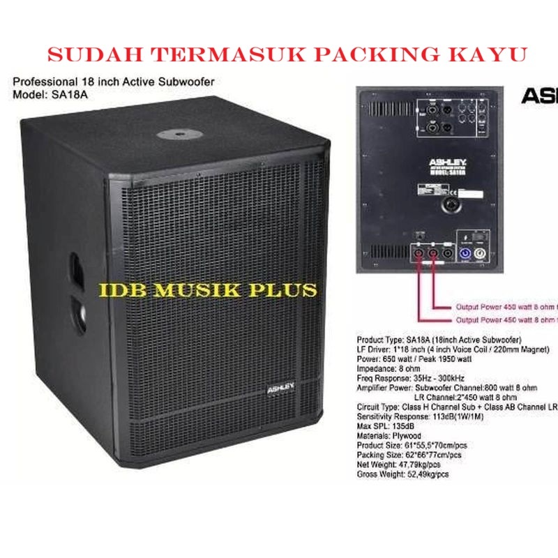 SubWoofer Aktif 18" Ashley SA18A SA 18A Original