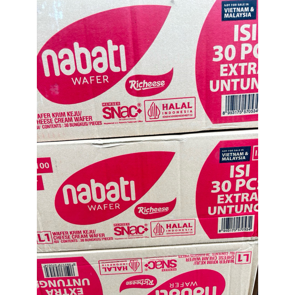 1 Dus Nabati Wafer 100gr isi 30 Ecer 5.000 / Coklat / Keju 1 Karton isi 30