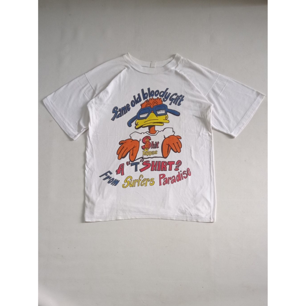 Kaos Vintage 80s Surfers Paradise Kartun Duck Shoot Happens Single Stich Size M Second Brand Vintage