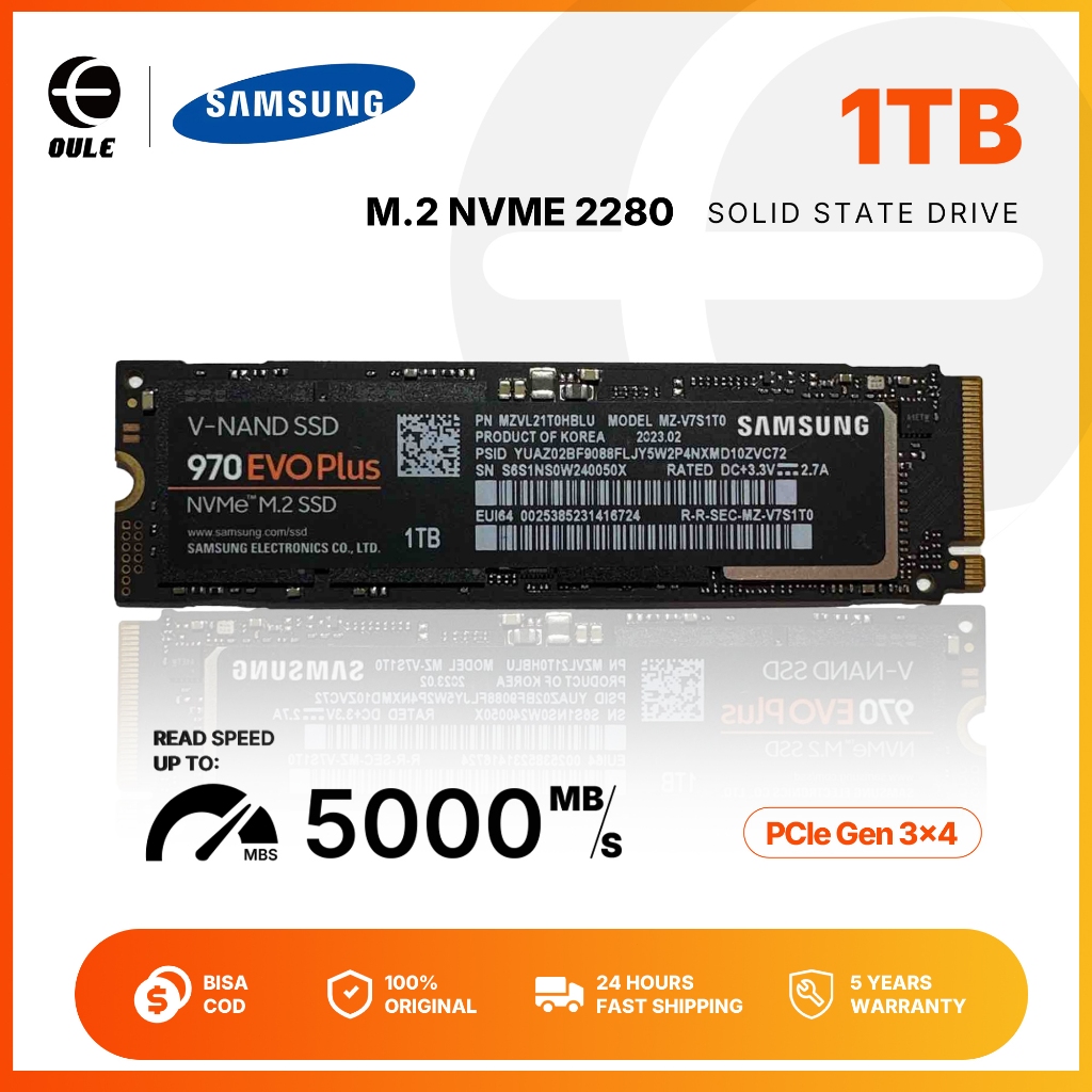 Samsung SSD NVMe 2280 M.2 1TB 970 EVO PLUS / 970 EVO PLUS – Kecepatan hingga 5000MB/s untuk Gaming &