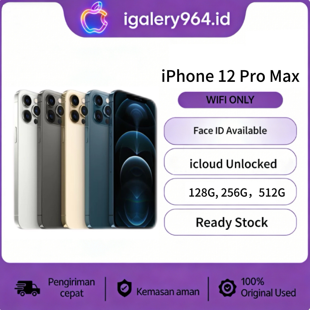 HP IPHONE 12 PRO MAX WIFI ONLY 128GB/256GB/512GB Bekas Second Original Mulus Fullset Game/Live/Merek