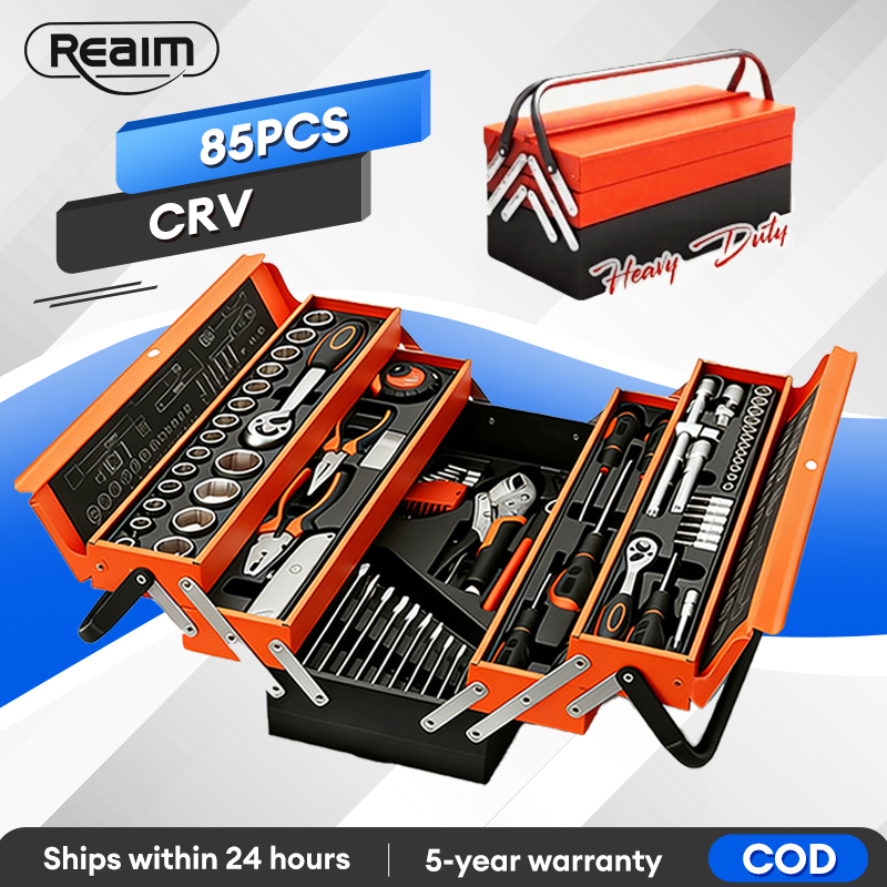 REAIM Tool Kit 85 Pcs Kunci Sok Set Pekerjaan Mobil Tool Box Set Set Alat Bengkel Tool Kit