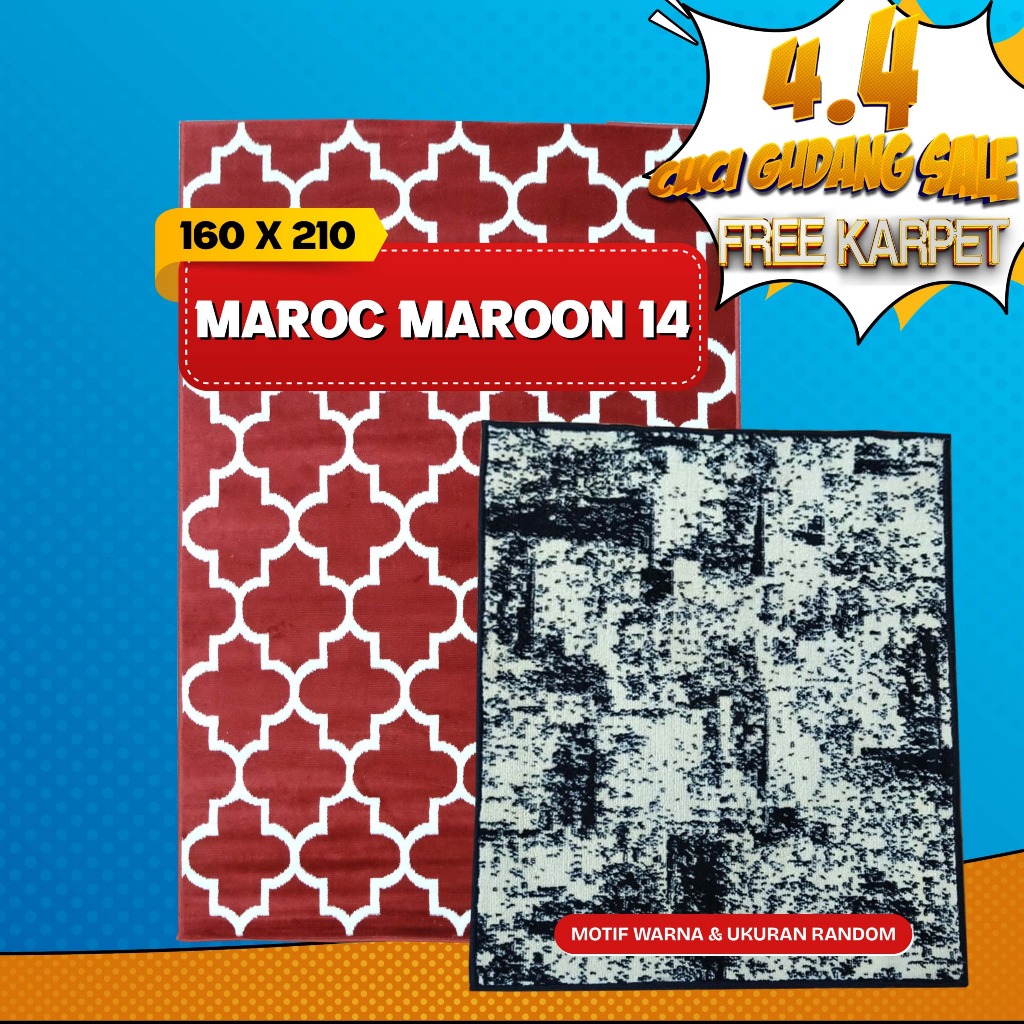 PROMO KARPET MAROC 160x210 MAROC MAROON 14 + FREE KARPET