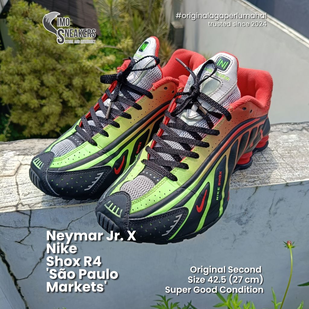 Neymar Jr. X Nike Shox R4 Merah Hijau Hitam Sepatu Sneakers Original