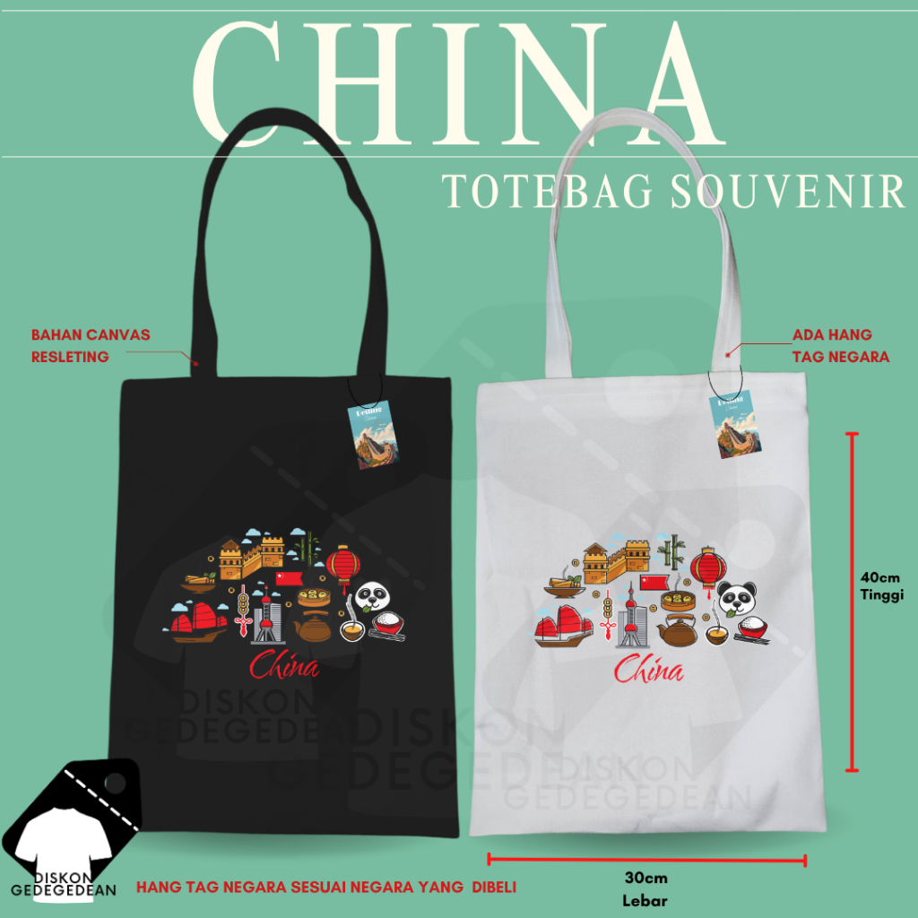 Diskongedegedean Totebag China Souvenir Tas Oleh Oleh Beijing Kanvas Resleting 7