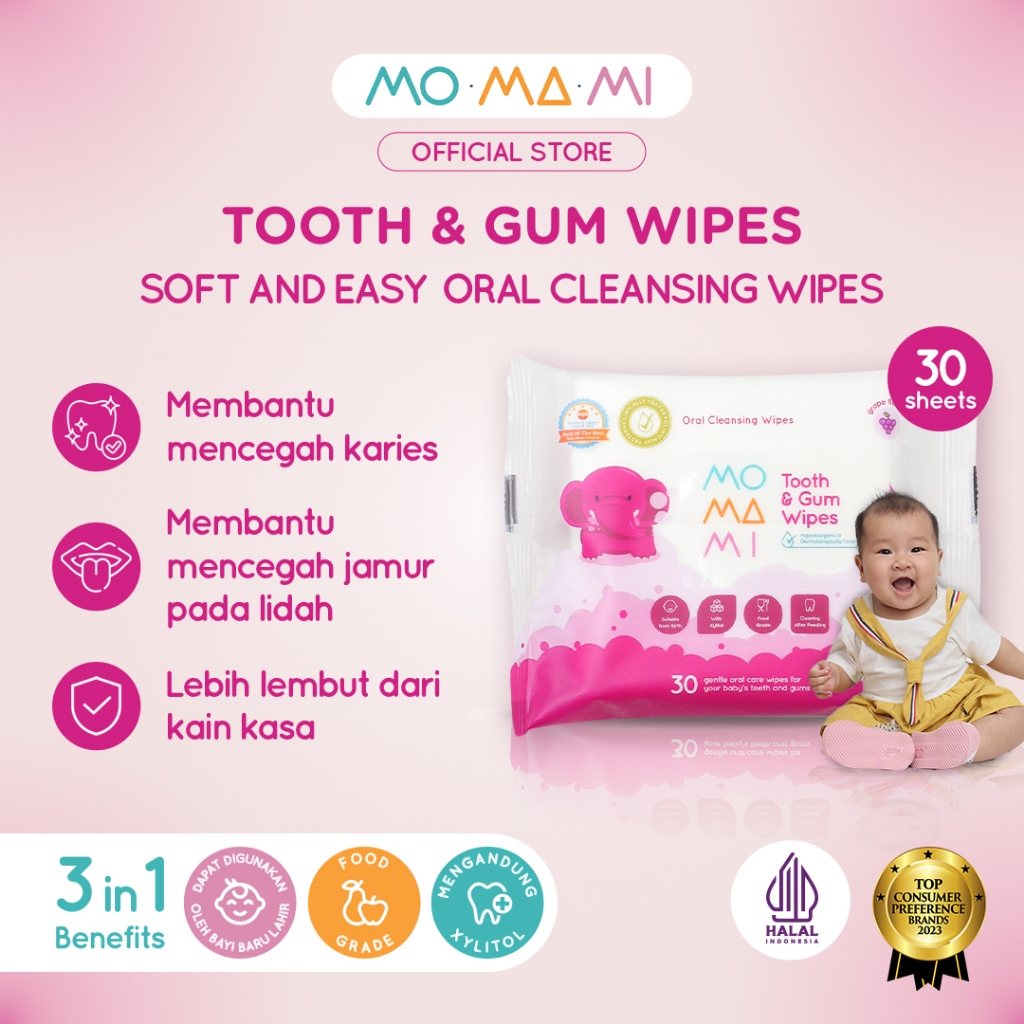 Momami Tooth & Gum Wet Wipes Baby Tissue - Tisu Basah Xylitol Pembersih Gigi Bayi Travel Friendly