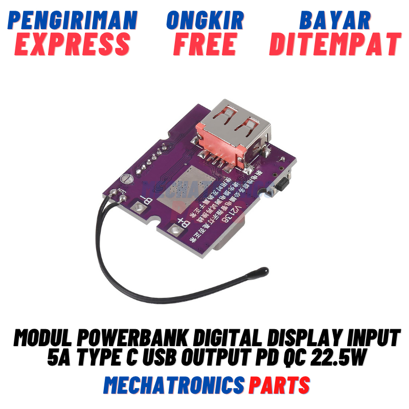 Modul Powerbank Digital Display Input 5A Type C USB Output PD QC  22.5W Switch Protection Sensor Tem