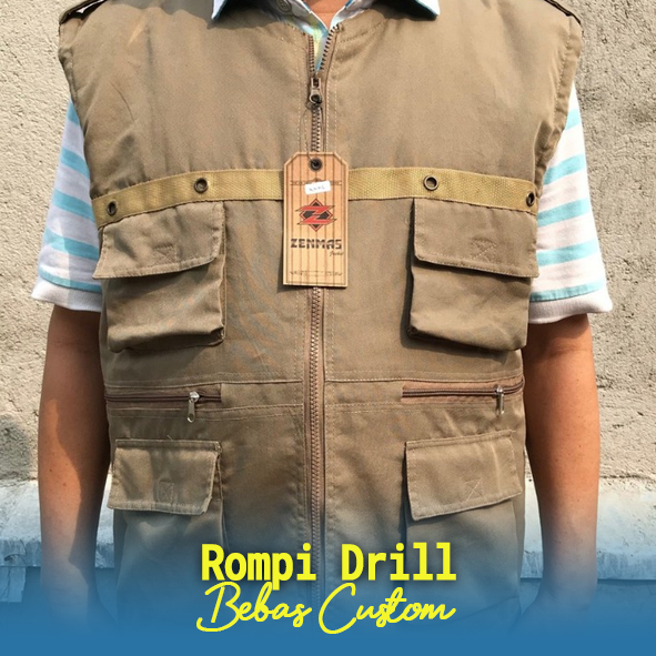Rompi Drill Bordir Custom, Rompi Drill Bordir Design Custom, Rompi Drill Custom Pekanbaru