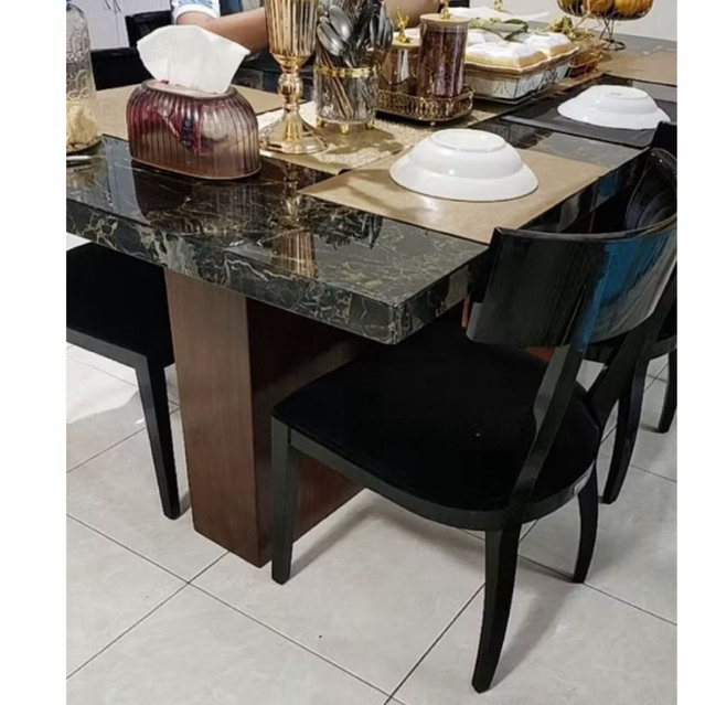 meja makan marmer Portoro gold 160x90cm