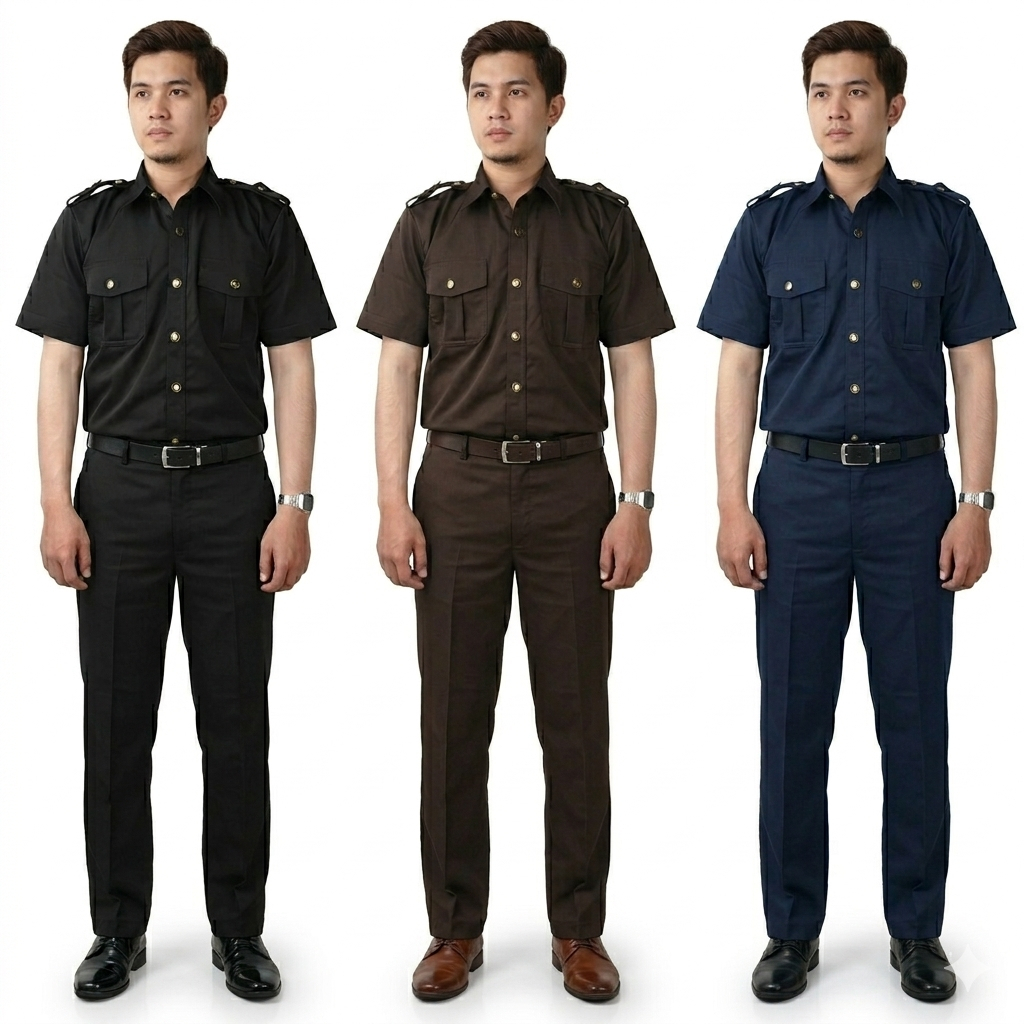 [ 1 Stel ] Seragam Satpam Safari Lengan Pendek / Pakaian Baju Safari Security Pria Atasan dan Celana