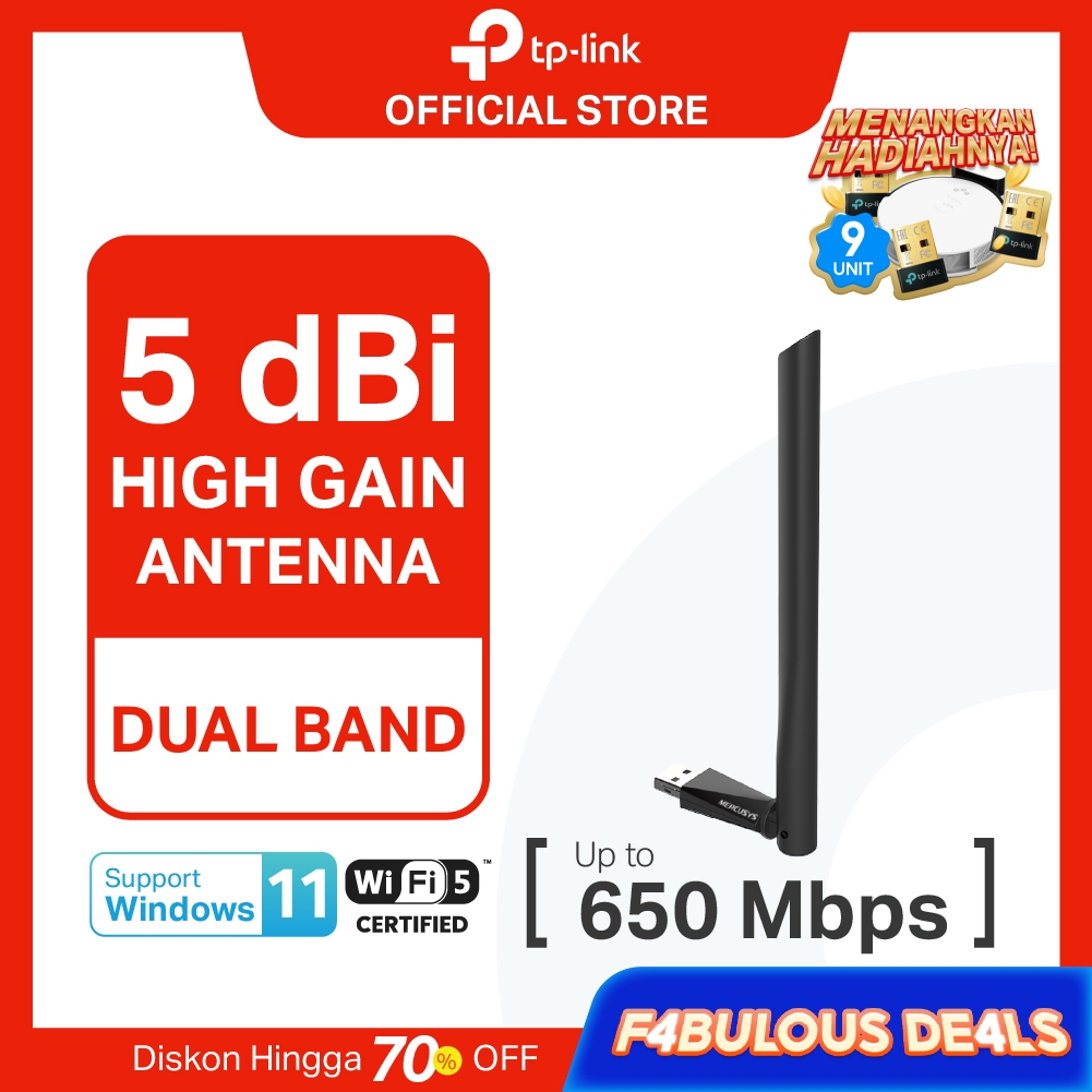 TP-Link | Mercusys MU6H | AC650 High Gain WiFi 5 Adapter | Dual Band | USB Adapter | Dongle WiFi