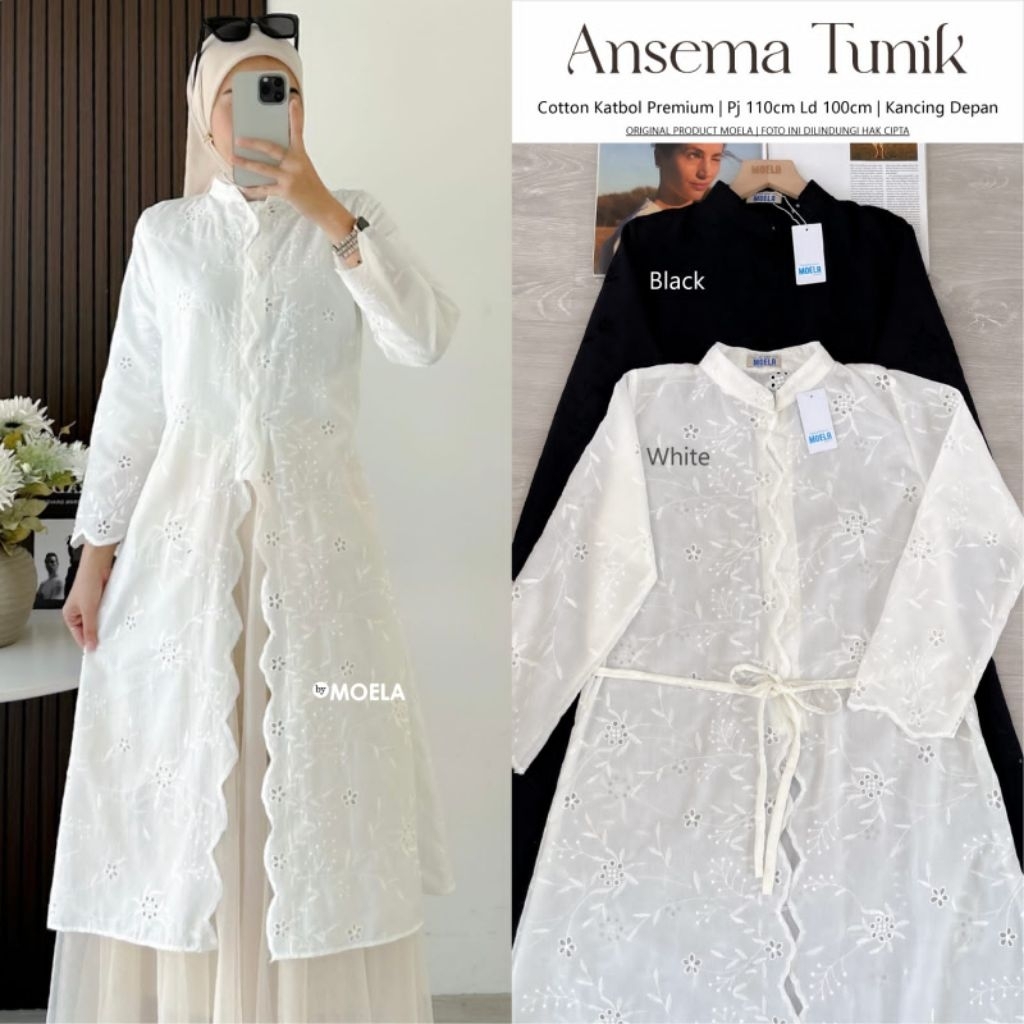 Ansema Tunik | Tunik Katbol Black White | Baju Kondangan | Tunik Kantor | Moela
