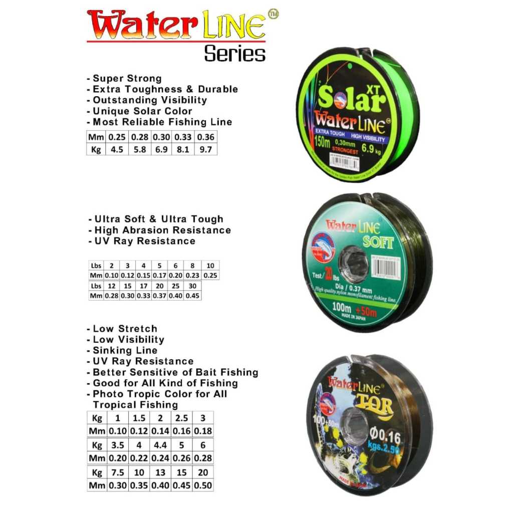 Senar Pancing WATERLINE SOLAR XT Golden Fish Panjang 150M Super Kuat Anti Keriting & Mudah Tenggelam