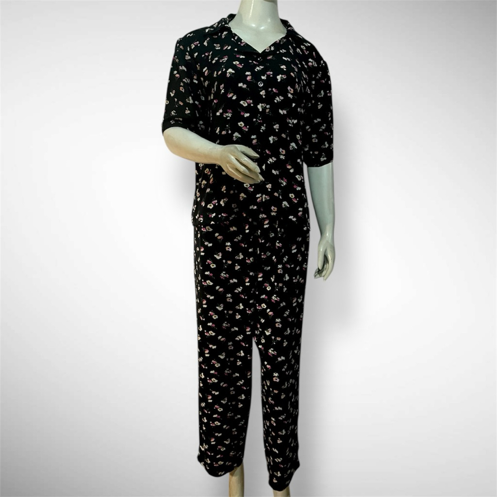 Stelan Piyama Rayon Viscose Premium Yura Daily Wear One Set Pajamas Motif Bunga