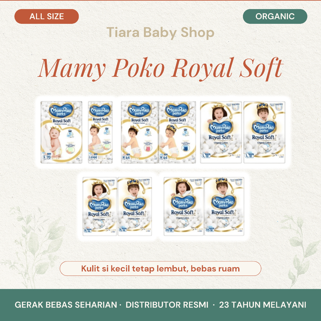 Pampers MamyPoko Royal Soft Organic Cotton - Popok Celana Perekat NB S M L XL XXL Boy Girl