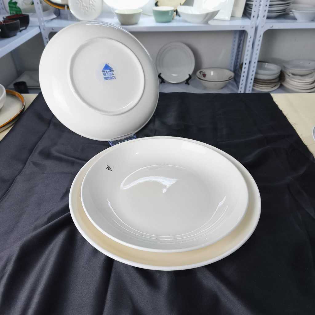 [DEFECT] Piring Keramik Porcelain Aestetik 10-12 inch warna Putih Polos Piring Dalam Deep Plate