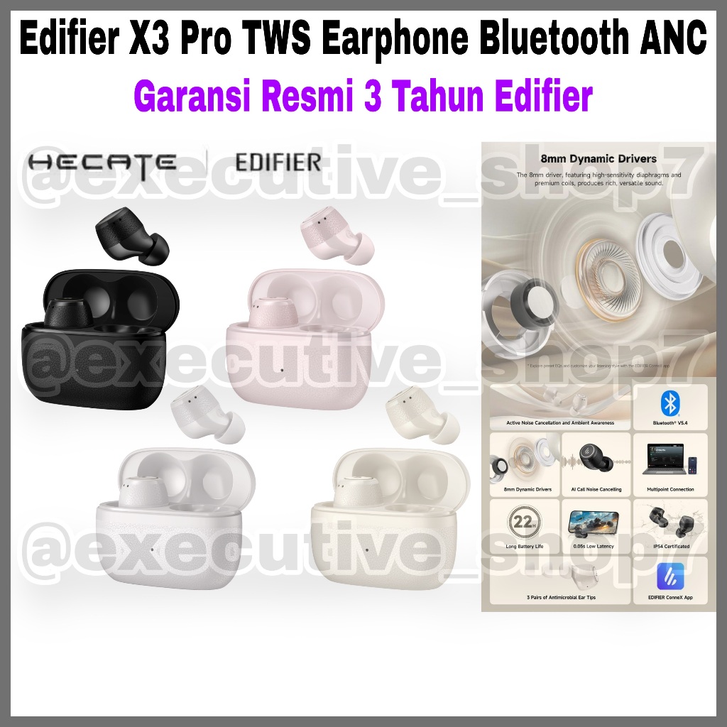 Edifier X3 TWS Earbuds Bluetooth 5.0 Qualcomm aptX IP55 Hitam Putih