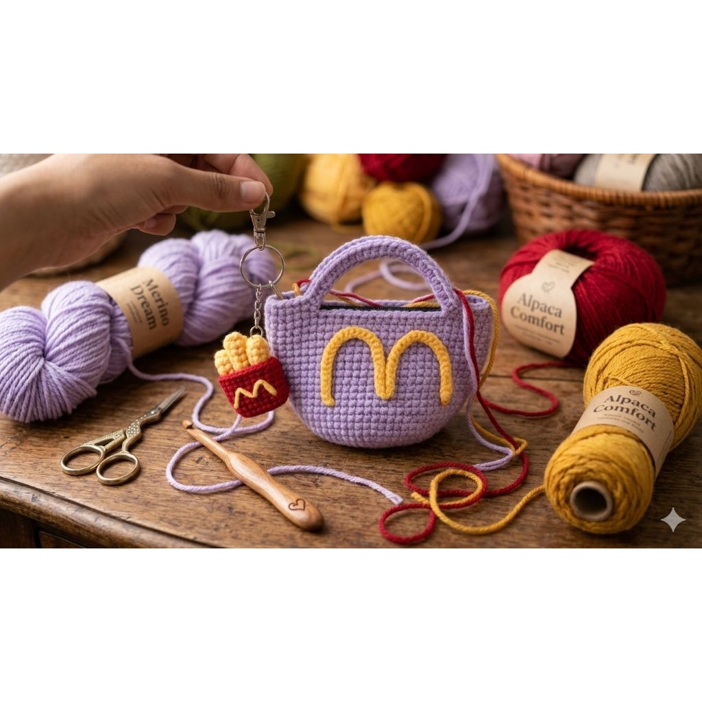 Dompet koin Rajut McDonald's + ganci French fries/custom