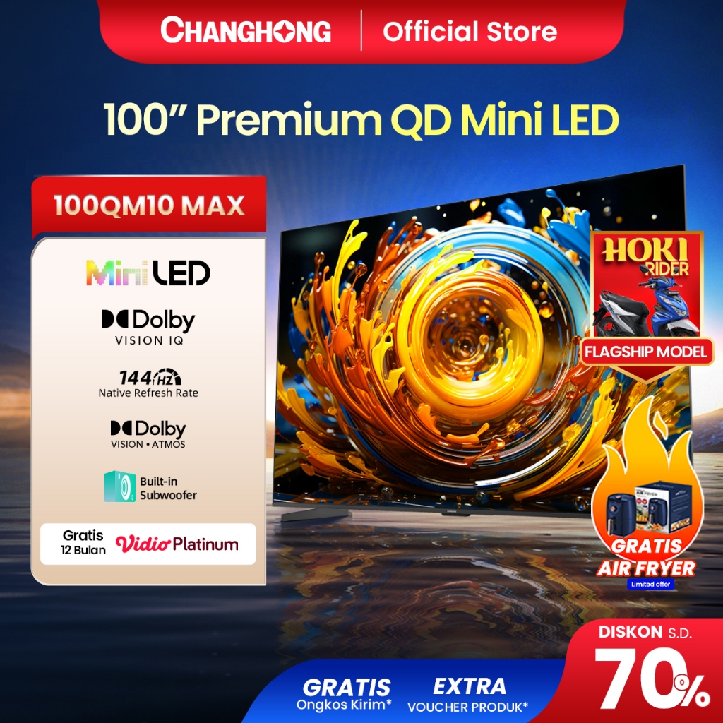 Changhong 4K QD Mini LED TV 100inch 144HZ  -Google TV -ALLM VRR -Dolby Vision IQ & Atmos (100QM10 MA
