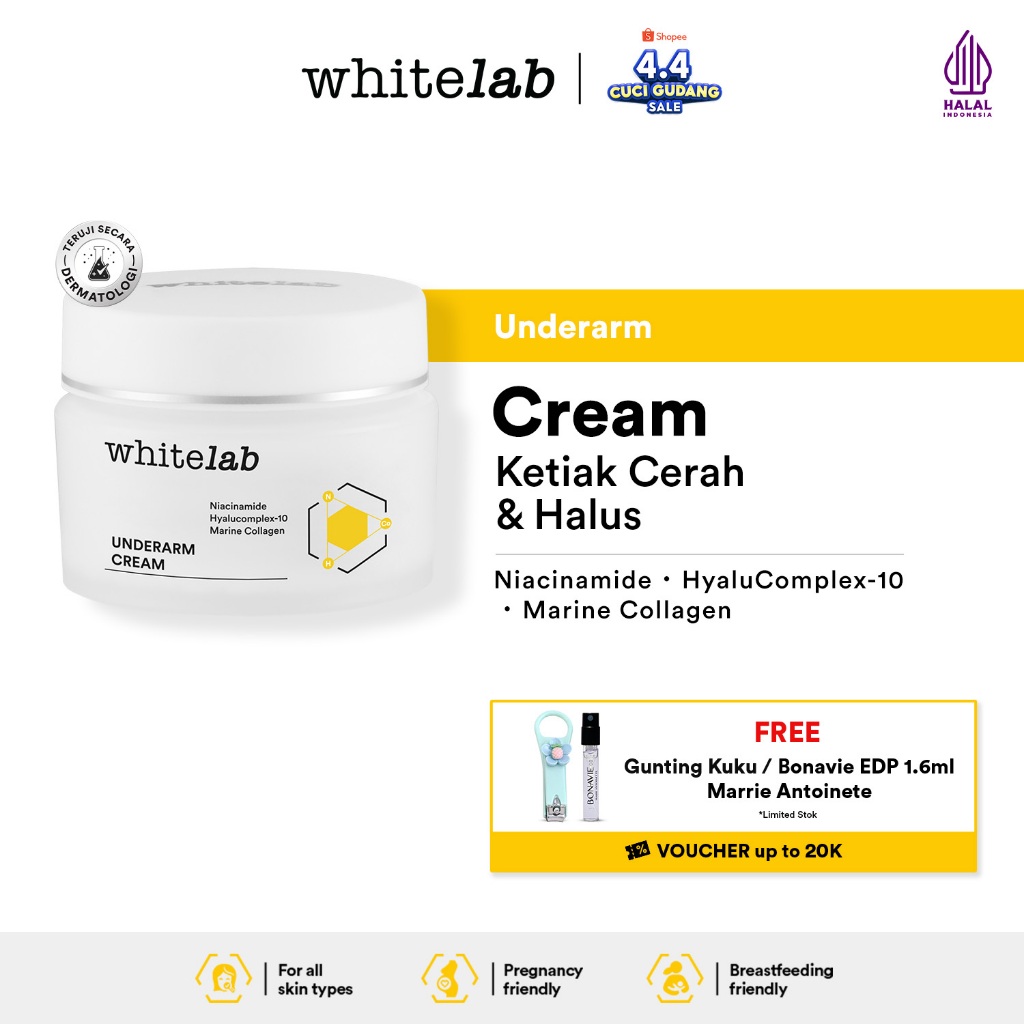 Whitelab Underarm Cream - Krim Pencerah Ketiak Selangkangan Bokong dan Lipatan Kulit Tubuh dengan Ni