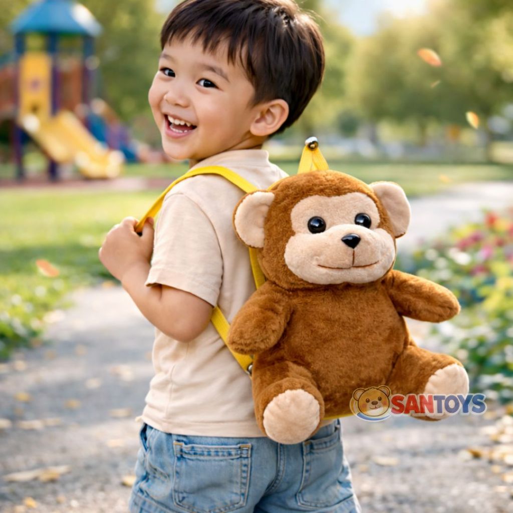 Tas Ransel Boneka Monyet Untuk Anak Bahan Bulu Lembut Premium