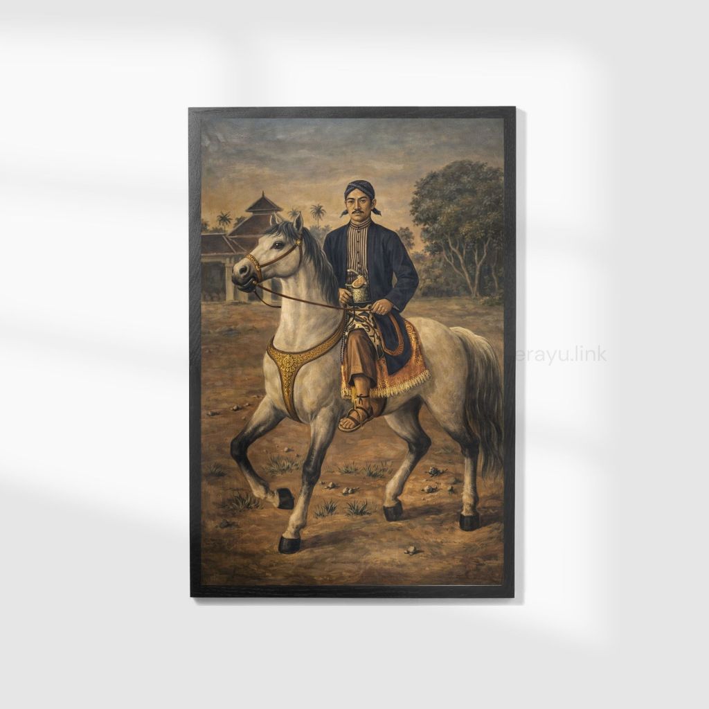 Lukisan Cetak Sunan Kalijaga Menunggang Kuda Plus Bingkai Kayu Minimalis