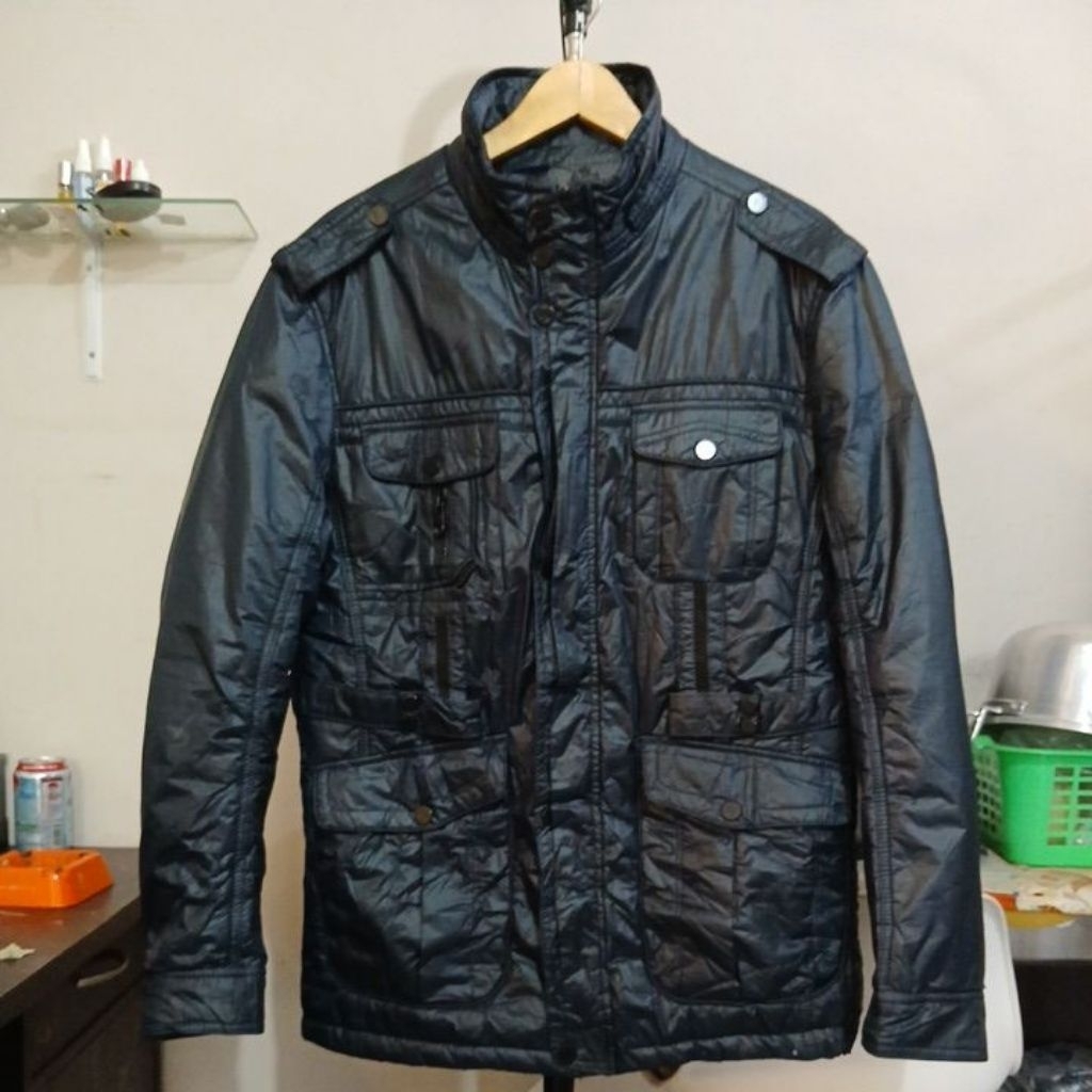 Military inspired parka Jacket warna navy kehitaman pekat seperti baru super tebal berat MCLAREN sec
