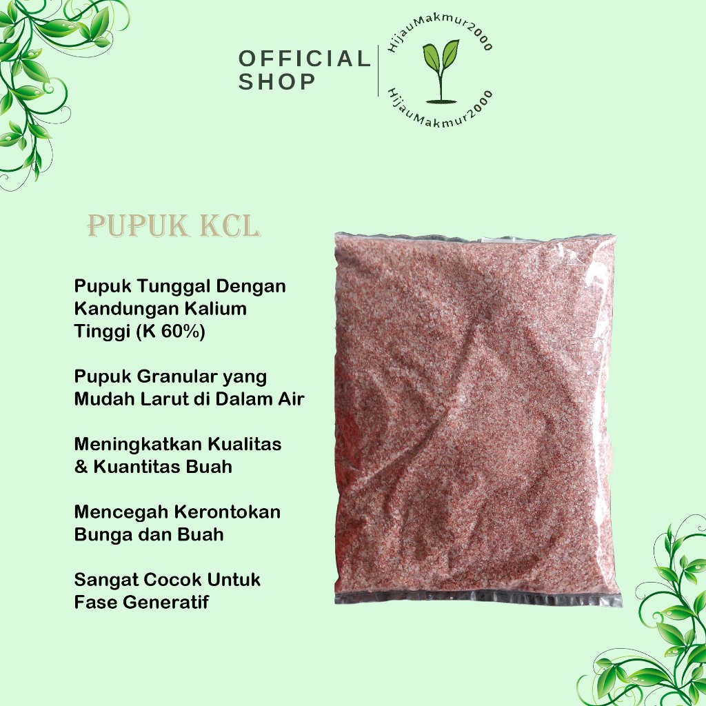 PUPUK KCL / MOP MAHKOTA 1kg - Potasium Klorida nutrisi kalium K pemacu anti rontok pembesar booster 