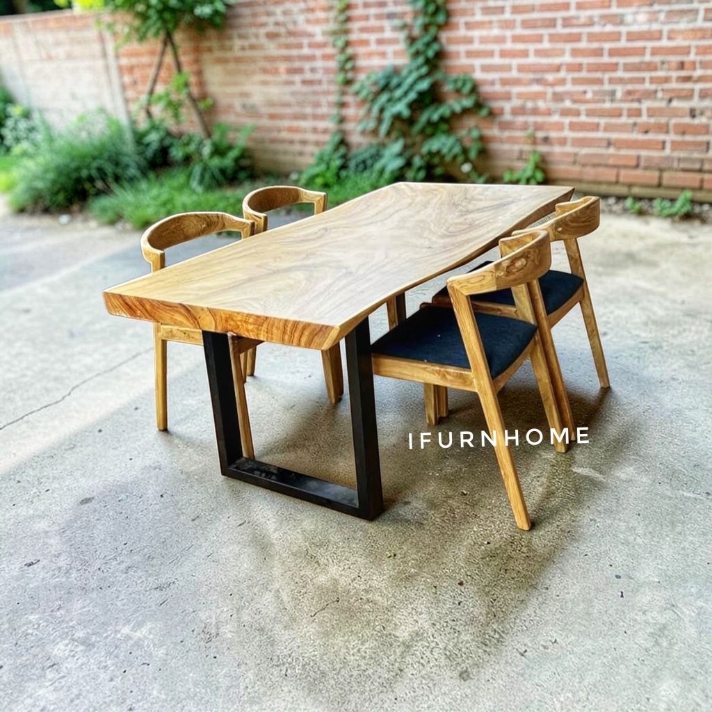 Meja Makan Kayu Solid Trembesi