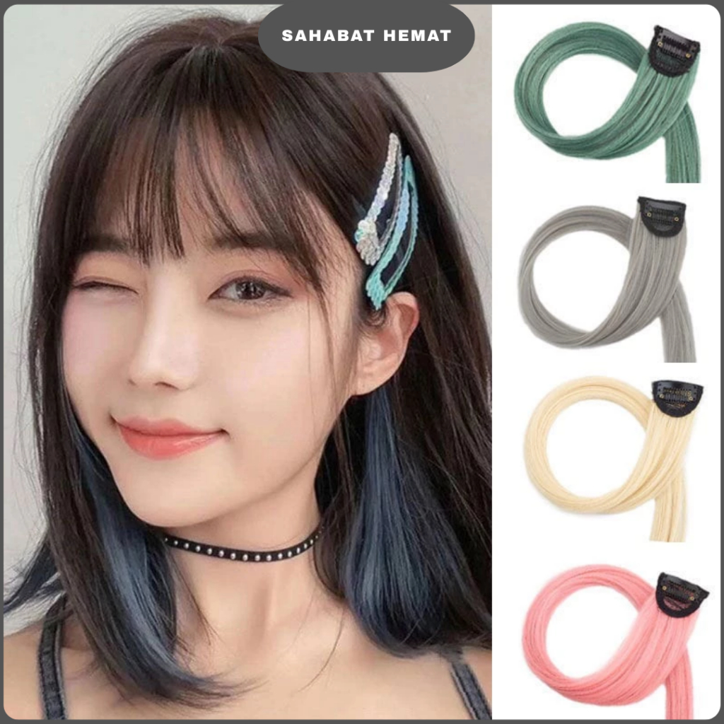 HAIRCLIP WIG RAMBUT SAMBUNG PALSU EXTENSION PANJANG HIGHLIGHT LURUS KOREA