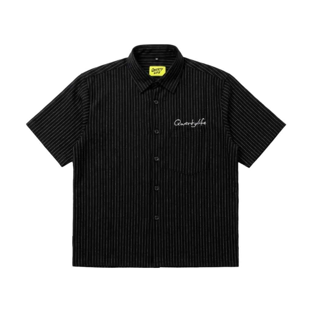 Qwertylife Workshirt Boxy Stripe Sky Black
