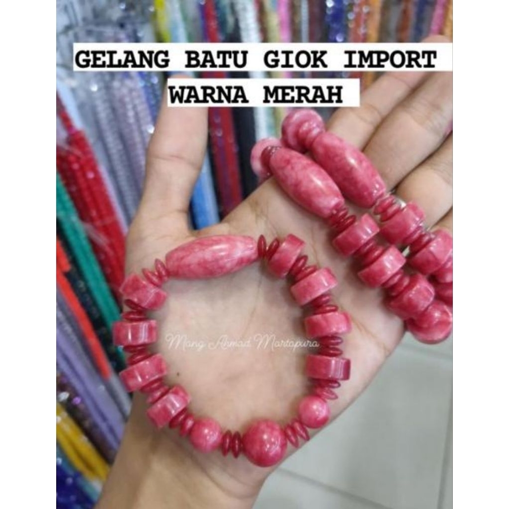 Gelang Batu Giok Merah Asli - Gelang Batu Giok Burma China Warna Merah Semua Motif Asli Import
