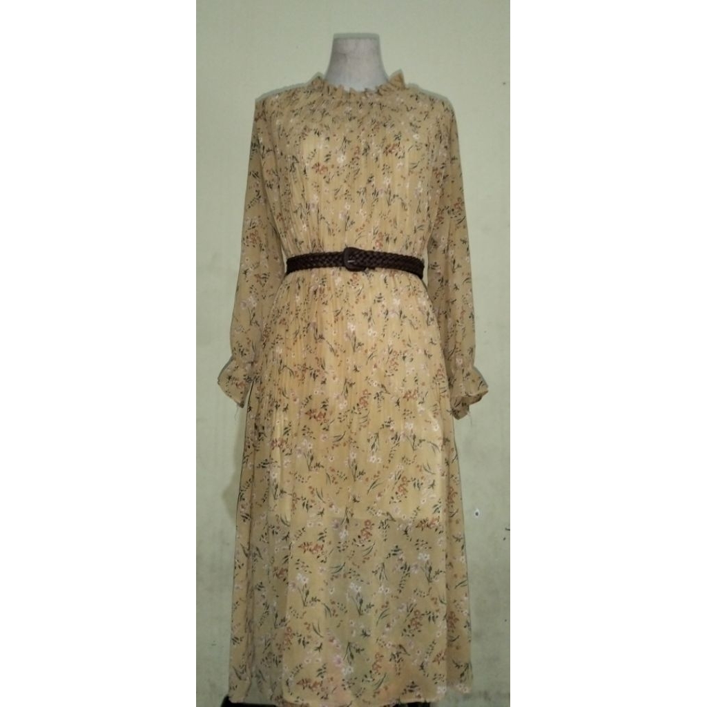 Dress plisket bunga panjang