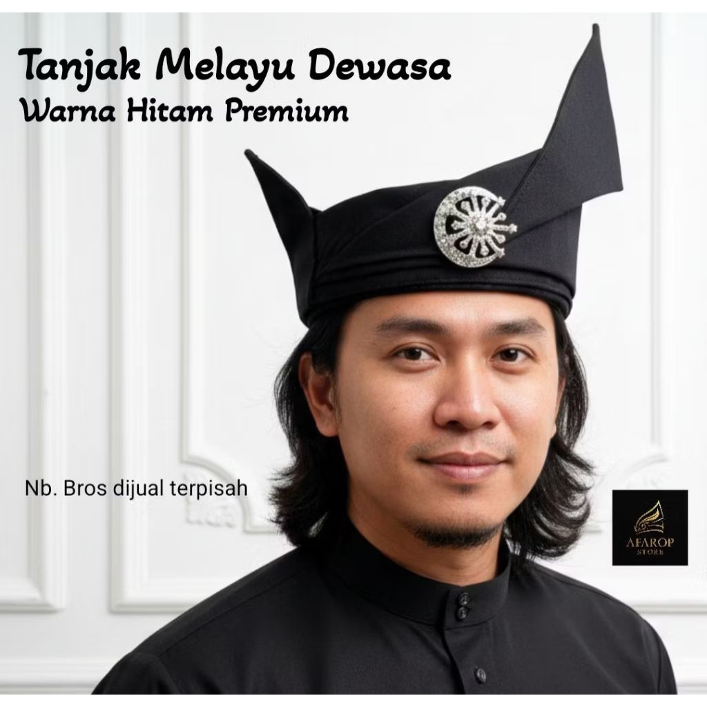 Tanjak/Tengkolok Melayu Dewasa Warna Hitam Berkualitas Premium | Ikat Kepala Adat untuk Pernikahan, 