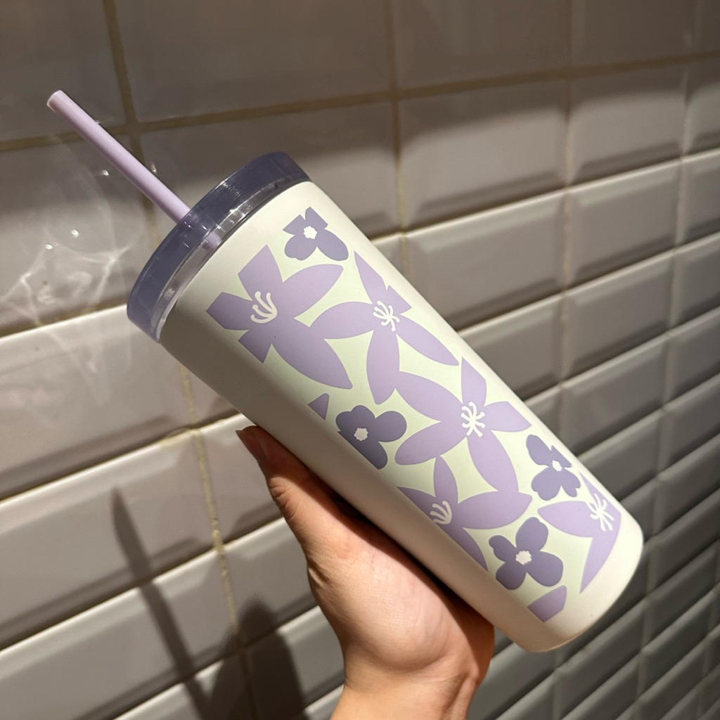 Preloved Tumbler Starbucks White Lilac Flowers Summer 2023 Stainless Steel Original Starbucks